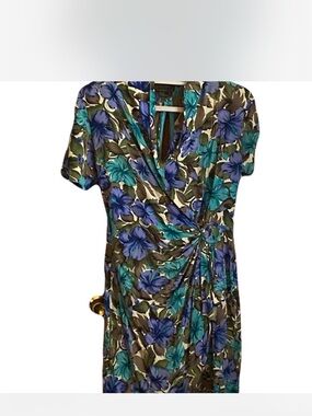 Silk Studio | Floral Wrap-Style Midi Dress in Teal and Blue